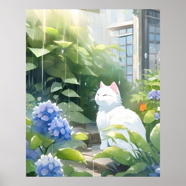 Poster O gato branco na chuva (Frente)