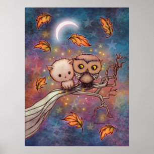 Poster O Gato e a Coruja Arte Fofa