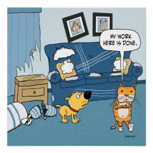 Pôster O gato engraçado rasga acima o poster da sala