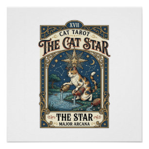Pôster O Gato Estrela Gato Cartão Tarot Arcano Maior Vint