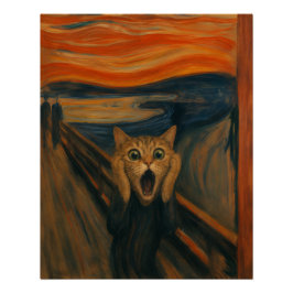 Pôster O Gato Gritando Paródia Arte Clássica Divertida