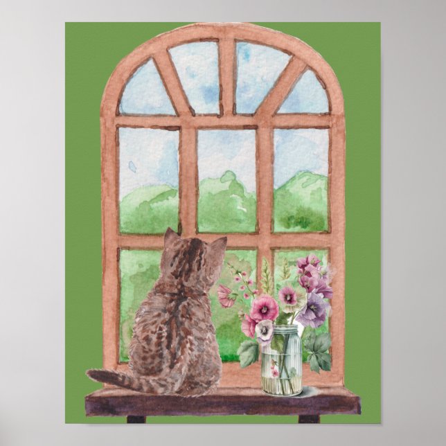 Poster O Gato na Janela das Flores de Sereno Cênico (Frente)