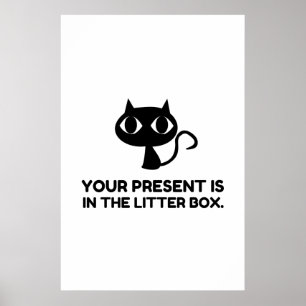 Poster O Gato Presente Está Engraçado Na Caixa De Litros