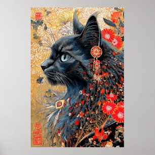 Poster O Gato Zen   Vintage Japonês Ukiyo-e