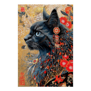 Pôster O Gato Zen   Vintage Japonês Ukiyo-e