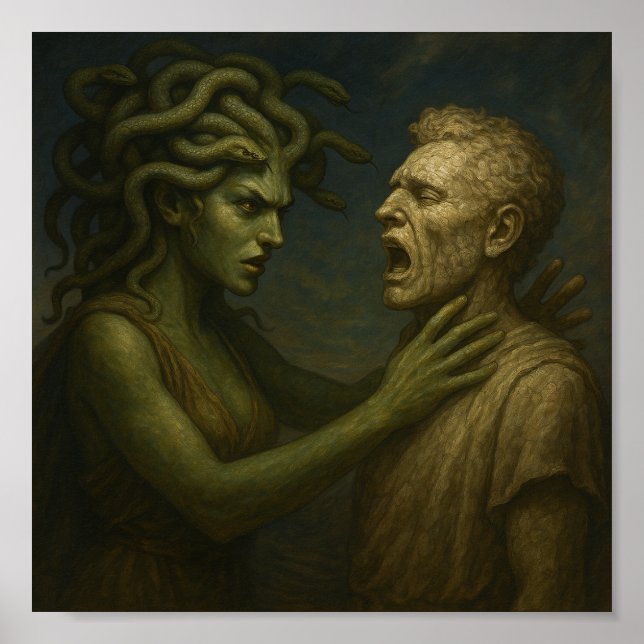 Poster O Gaze Que Encontra-Medusa Transformando O Homem E (Frente)