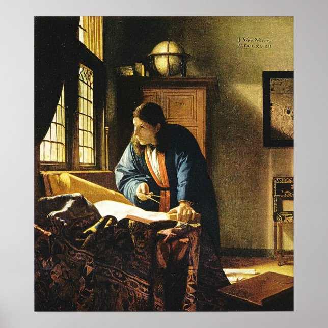 Pôster O geógrafo de Johannes Vermeer (cerca de 1669) (Frente)