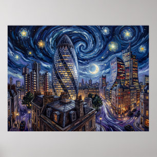 Poster O Gherkin no horizonte de Londres sob a noite estr