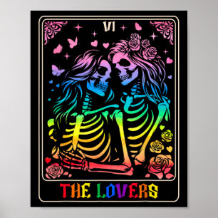 Poster O Gótico do Tarot Card dos Amantes beijando o Skel