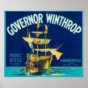 Poster O governador Winthrop Apple etiqueta (azul) -