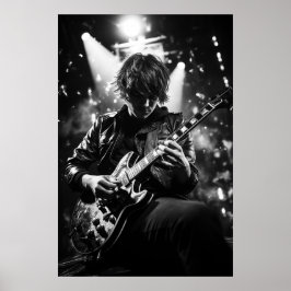 Poster O guitarrista no palco B&W