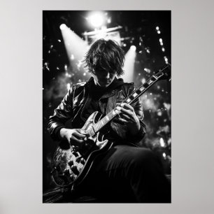 Poster O guitarrista no palco B&W