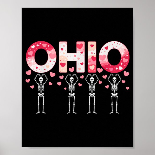 Poster O-h-i-o Funny Skeletons Ohio In Midwestern Valenti (Frente)