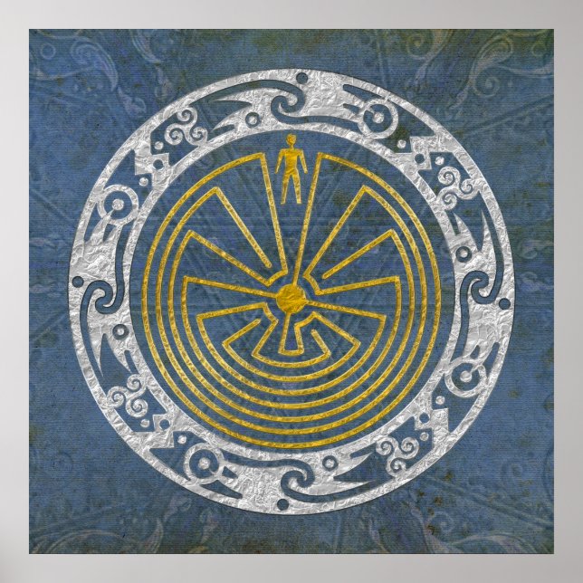 Pôster O Homem no Maze - Ouro de ornamento prata (Frente)