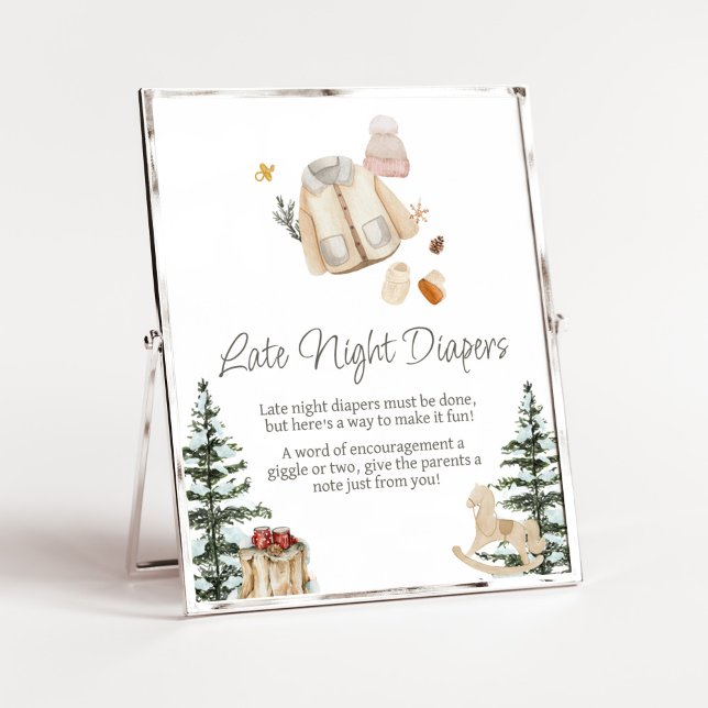 Poster O Inverno Fria Fora Das Fraldas Noturnas Tardes (Merry Little Winter Baby Clothes Baby Shower Late Night Diapers Sign)