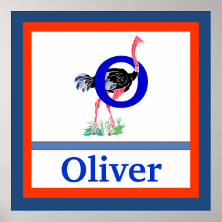 Pôster O is for Ostrich and Boy Name Wall Art for Kids