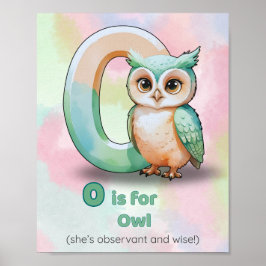 Poster O is for Owl – Nursery Alphabet Art Print