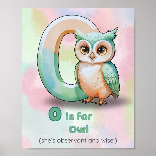 Poster O is for Owl – Nursery Alphabet Art Print (Frente)