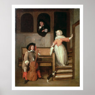 Pôster O jogador do violoncelo, c.1700 (óleo em canvas)