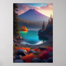 Poster O lago Crystal, a Floresta e o vulcão Desmoronante