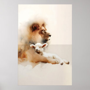 Poster O Leão E O Cordeiro Aquarela Reino Pacífico