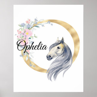 Poster O letra monograma personalizado de nome com cavalo