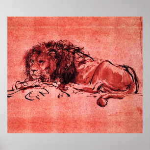 Poster O LÍON CAPE DEITADO, por Rembrandt Red Black