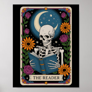 Poster O livro de leitura do esqueleto da placa tarot do 