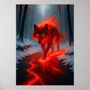 Poster O Lobo Fiery em Snow Fantasy Spirit Animal