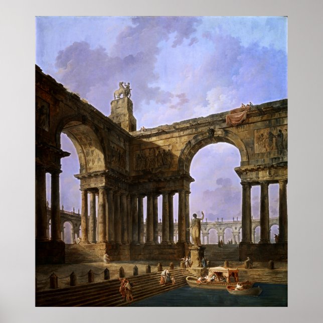 Poster O lugar de aterrissagem de Hubert Robert (Frente)