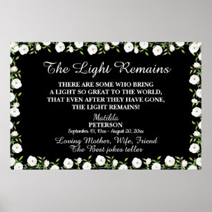 Poster O Luz Permanece Citação Serviço Memorial Floral