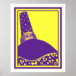 Poster O mago, desenho vetorial em amarelo e roxo