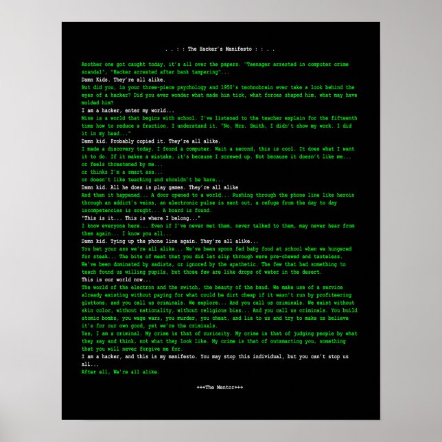 Poster O Manifesto do Hacker (Frente)