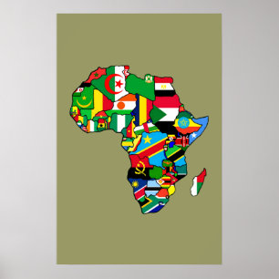 Poster O mapa africano de bandeiras de África dentro do