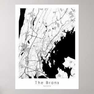 Poster O mapa branco moderno do Nova Iorque Bronx