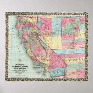 Pôster O mapa de Bancroft de Califórnia, Nevada