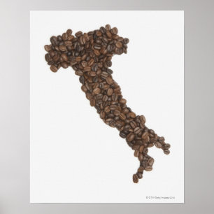 Pôster O mapa de Italia fez de feijões de café