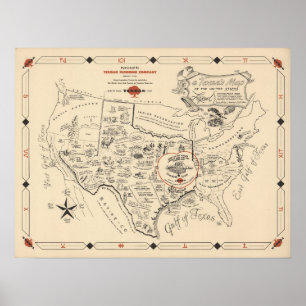Poster O mapa de um Texan dos Estados Unidos (de Texas)