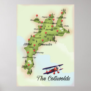 Poster O Mapa de Vintage dos Cotswolds