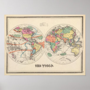 Poster O mapa do Atlas mundial com correntes e ventos com