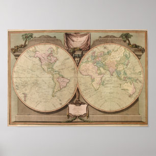 Pôster O mapa do mundo 1808 da antiguidade por Laurie e