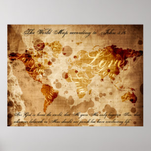 Pôster O mapa do mundo de acordo com o 3:16 de John