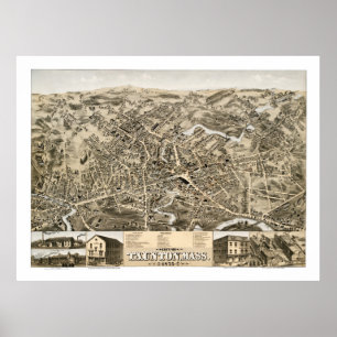 Pôster O mapa do vintage de Taunton, reune-se desde 1875