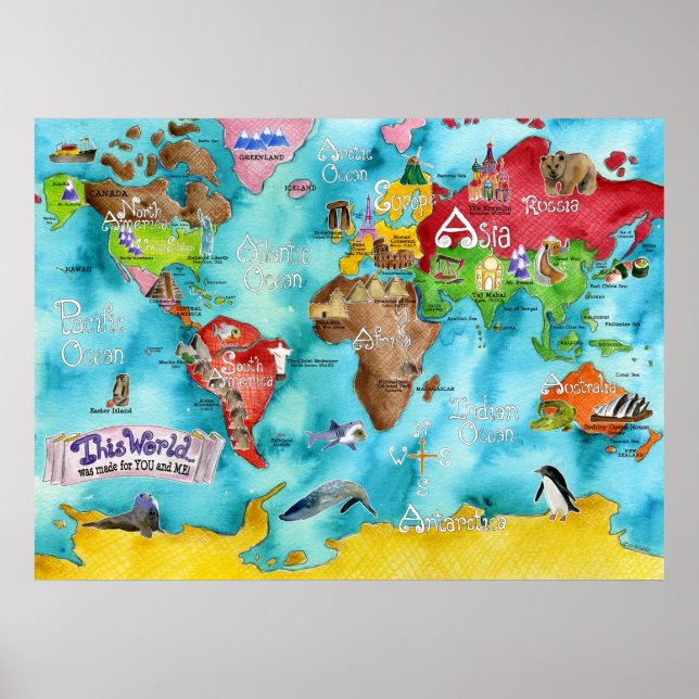 Poster O mapa infantil de Marley Ungaro "ESTE MUNDO..." (Frente)