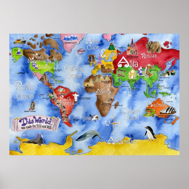 Poster O mapa infantil de Marley Ungaro "ESTE MUNDO..." (Frente)