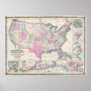 Poster O mapa militar de Johnson dos Estados Unidos