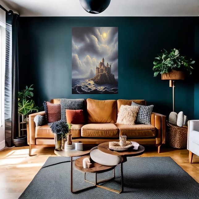 Poster O mar é uma rocha e um castelo | Arte AI (Criador carregado)