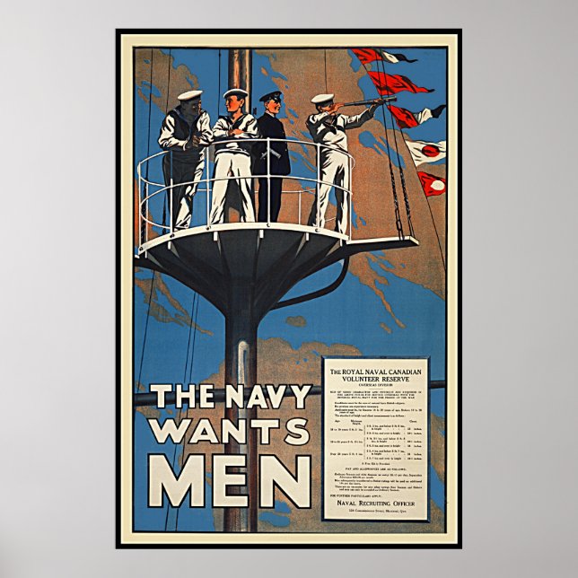 Poster O Marinho Canadense Quer Homens Vintage WW2 (Frente)