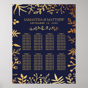 Pôster O marinho elegante & a coleção floral Dourado do