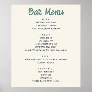 Poster O Menu Bar Quirky Handwrite Wedding Drinks
